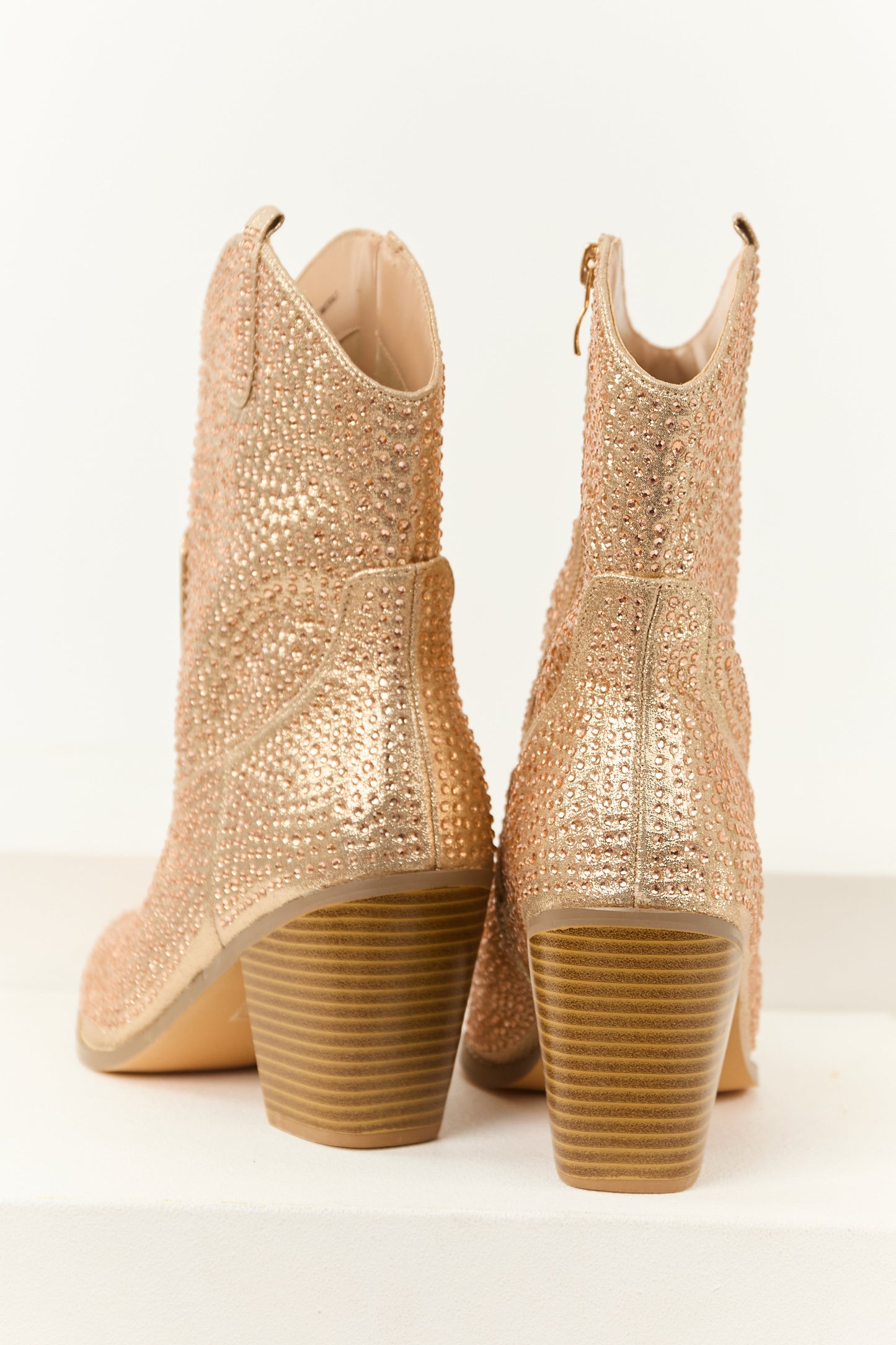 Champagne Rhinestone Embellished Pointed Toe Booties