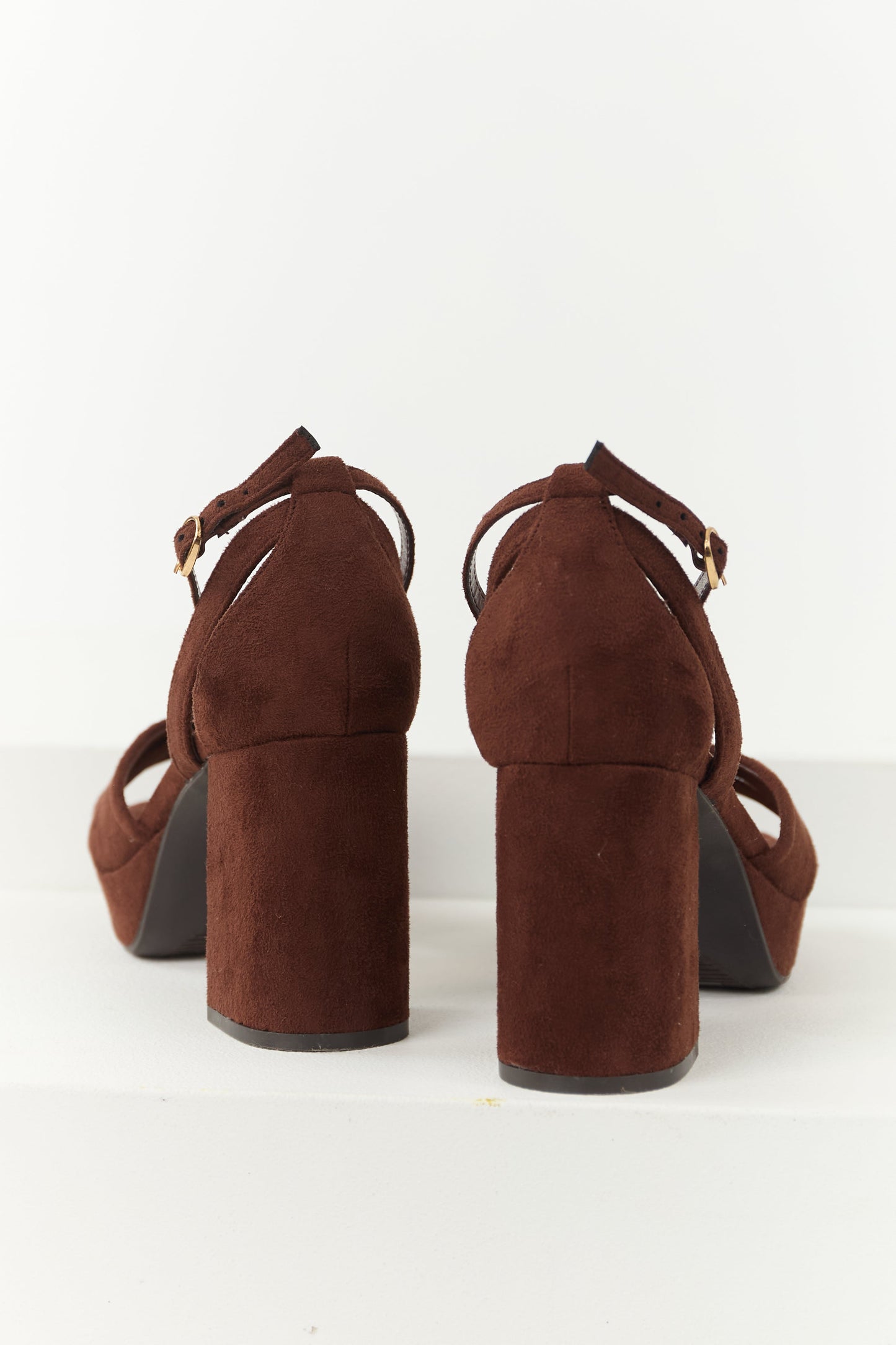 Chocolate Open Toe Strappy Platform Block Heels