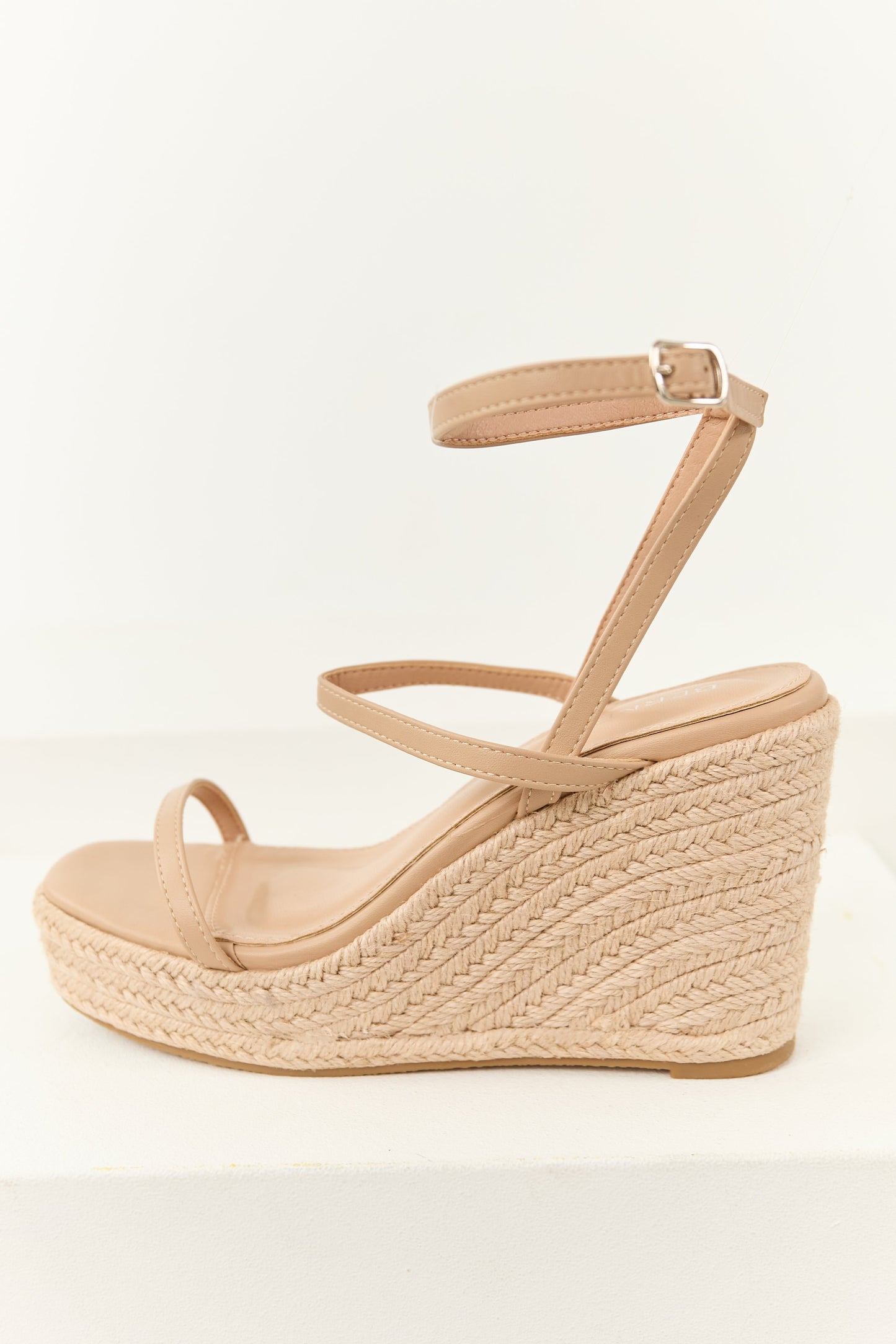 Desert Sand Faux Leather Strappy Espadrille Wedges