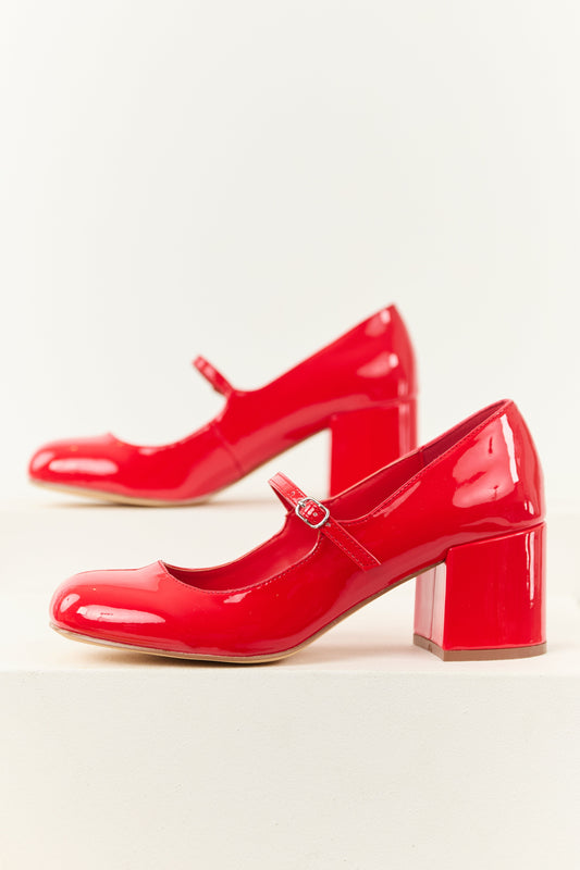 Lipstick Patent Faux Leather Mary Jane Heels