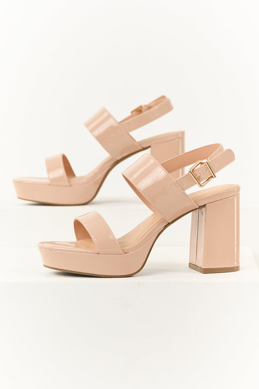 Nude Faux Leather Open Toed Platform Heels