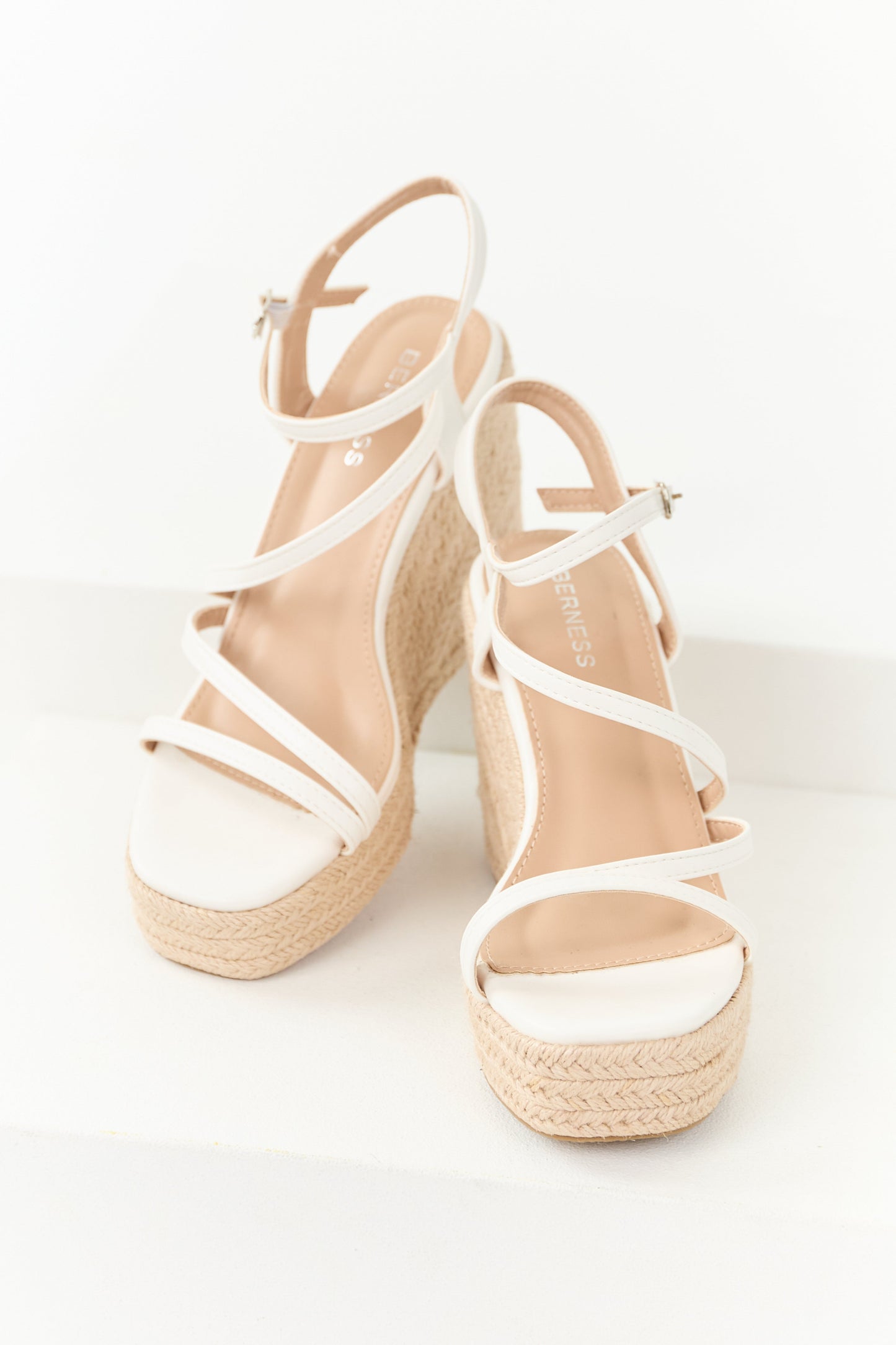 Off White Strappy Open Toed Espadrille Wedges