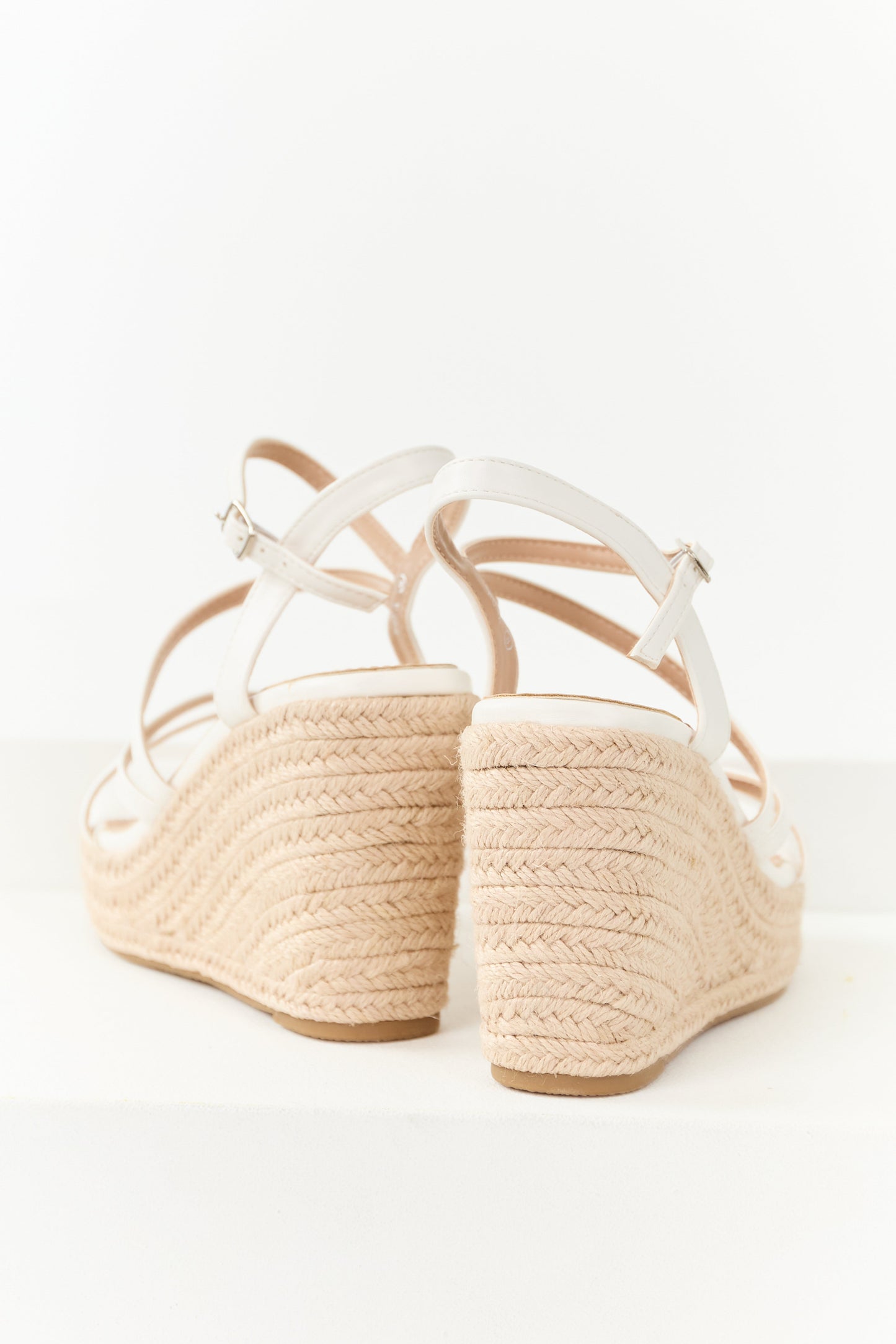 Off White Strappy Open Toed Espadrille Wedges