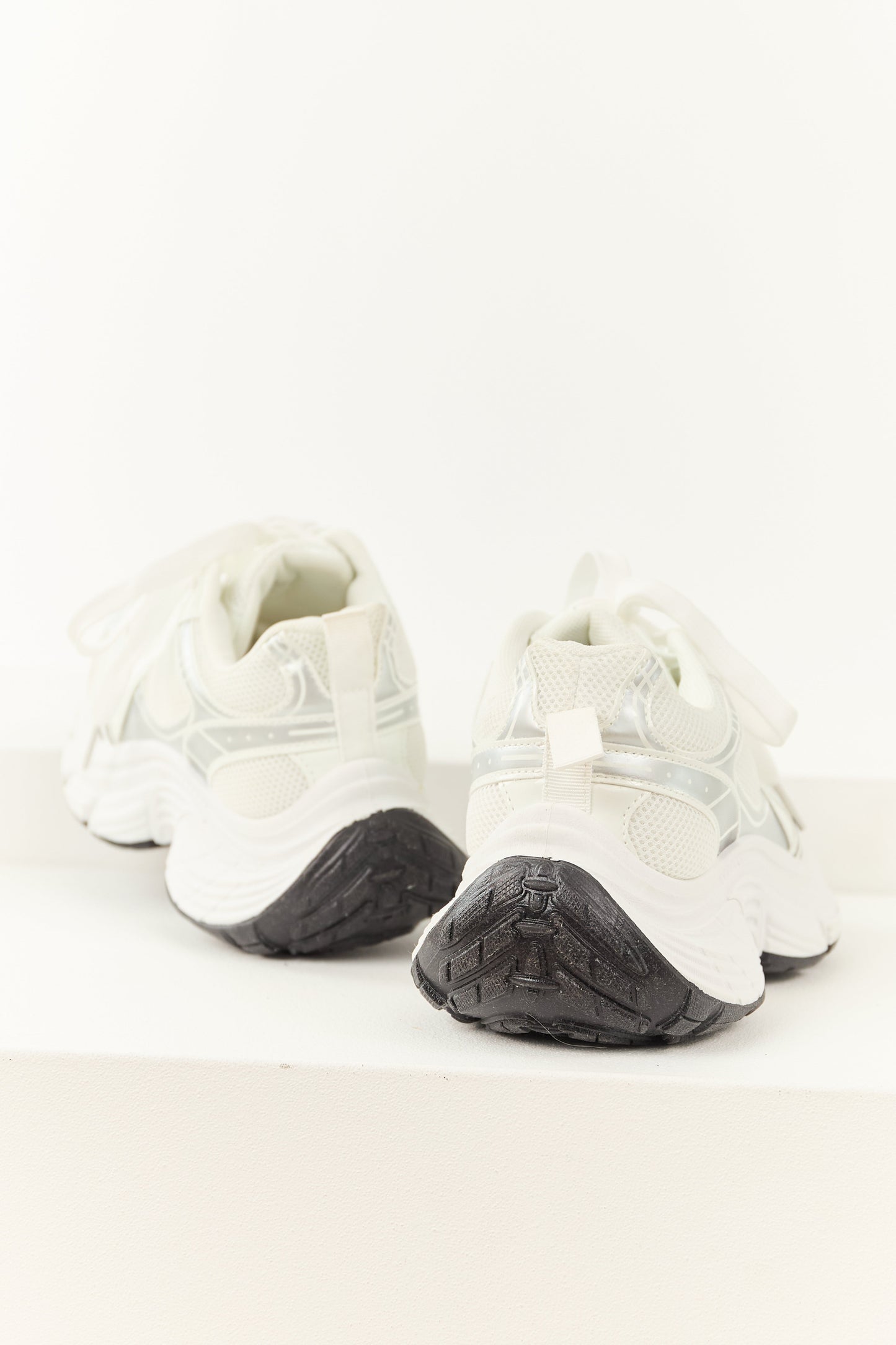 Off White Two Tone Lace Up Mesh Chunky Sneakers