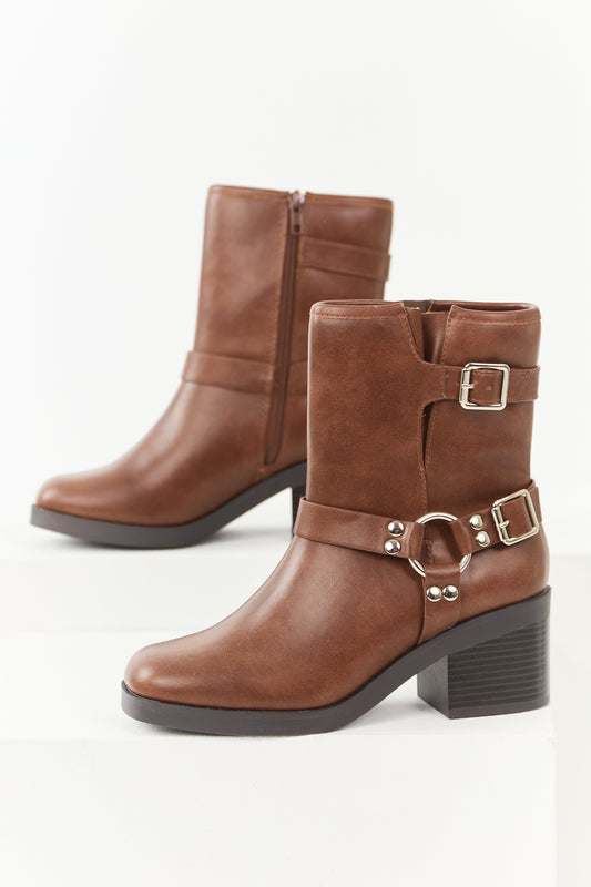 Spice Buckle Strap Chunky Heel Booties