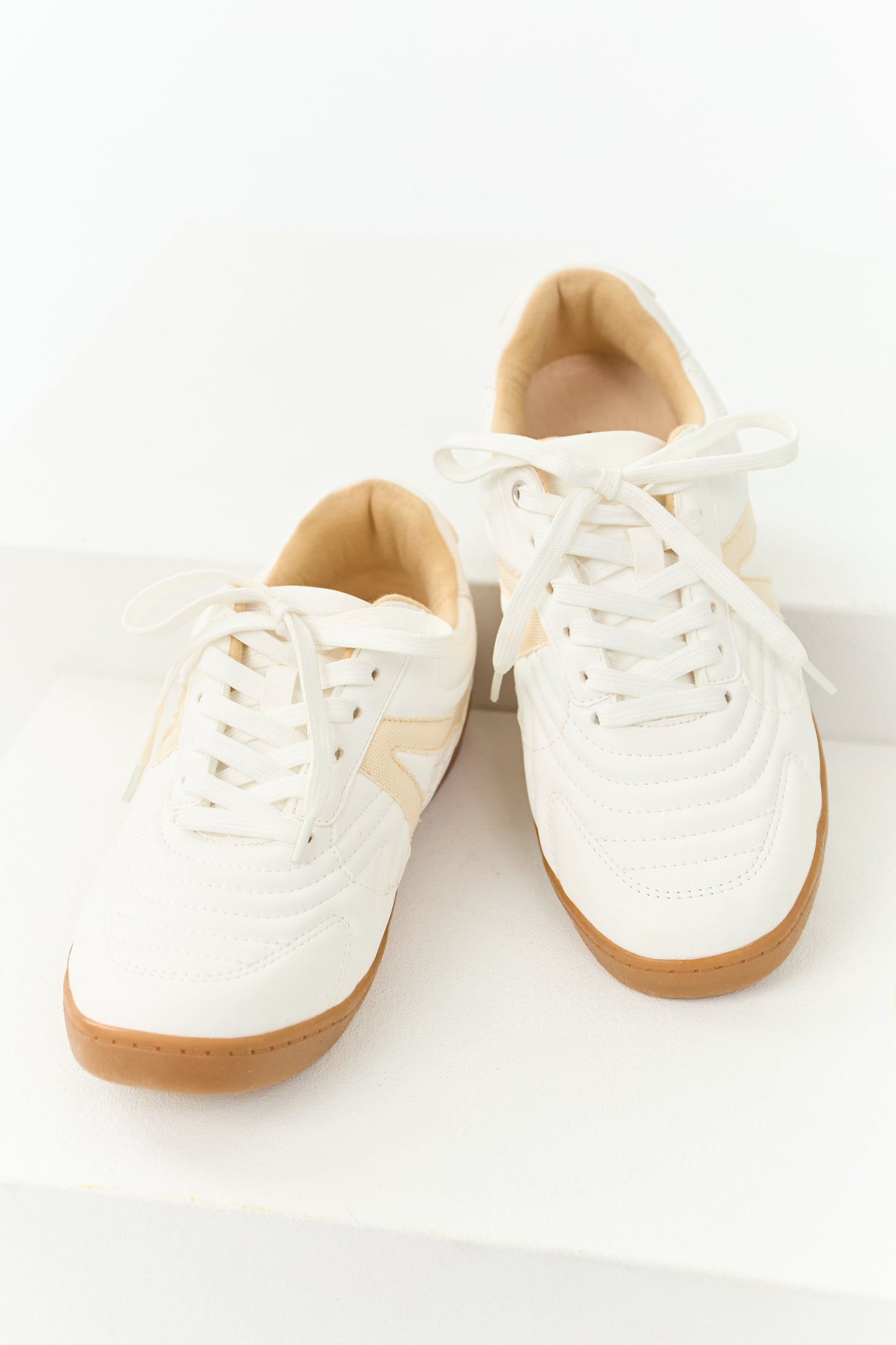White Faux Leather Lace Up Low Top Sneakers